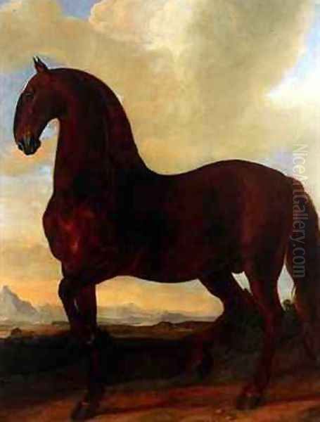 The Bay Stallion at the Eisgruber Stud Oil Painting by Johann Georg Hamilton