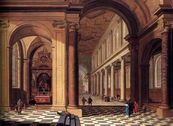 Interior of an Imaginary Catholic Church in Classical Style Oil Painting by Gerard Houckgeest