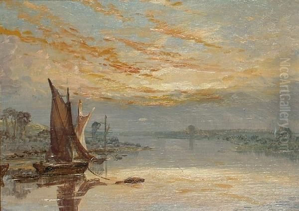 An Estuary At Sunset Oil Painting by William Joseph Caesar Julius Bond