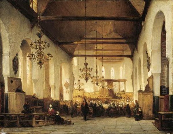 A Service In The Geertekerk In Utrecht Oil Painting by Johannes Bosboom
