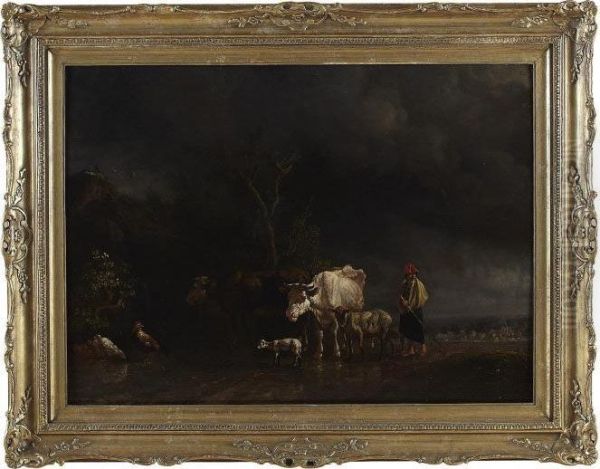 A Wooded Landscape With Shepherd Boy And Animals Oil Painting by Jan Both