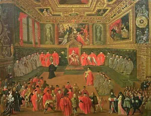 Audience with the Doge in at the College of the Ducale Palace Oil Painting by Joseph, The Younger Heintz
