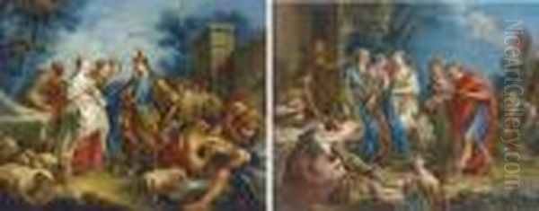 The Meeting Of Jacob And Rachel At The Well; And Rebecca Receivingabraham's Presents Oil Painting by Francois Boucher