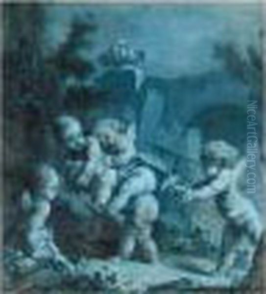 A Landscape With Putti At Play Oil Painting by Francois Boucher