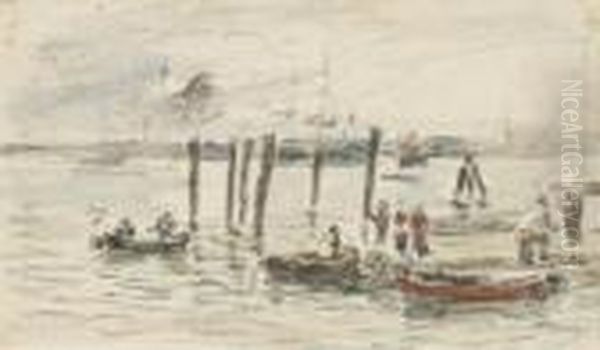 Barques Au Port Oil Painting by Eugene Boudin