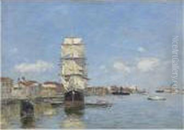 Venise. Navire A Quai. Canal De La Giudecca Oil Painting by Eugene Boudin