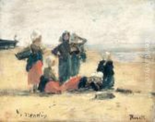 Huile Sur Panneau, Signee En Bas A Gauche, Situee En Bas A Droite. Oil Painting by Eugene Boudin