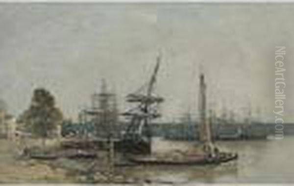 Bordeaux. Bateaux Amarres Sur La Garonne Oil Painting by Eugene Boudin