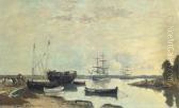 Trois Mats Dans La Rade, Camaret Oil Painting by Eugene Boudin