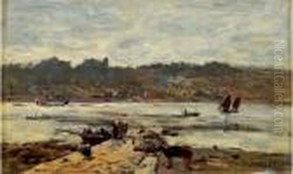Passage Du Bac A Plougastel, Circa 1870-1873 Oil Painting by Eugene Boudin