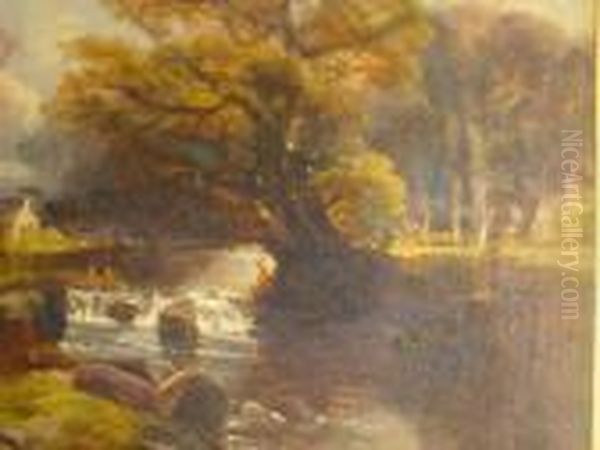 Autumnal River Scene, Indistinctly Signed Oil Painting by Samuel Bough