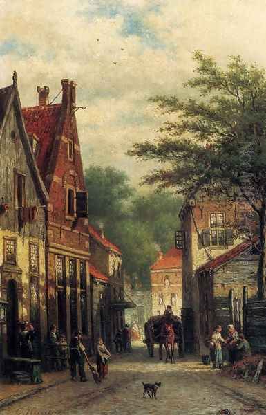 Figures In A Dutch Town Oil Painting by Georgius Heerebaart