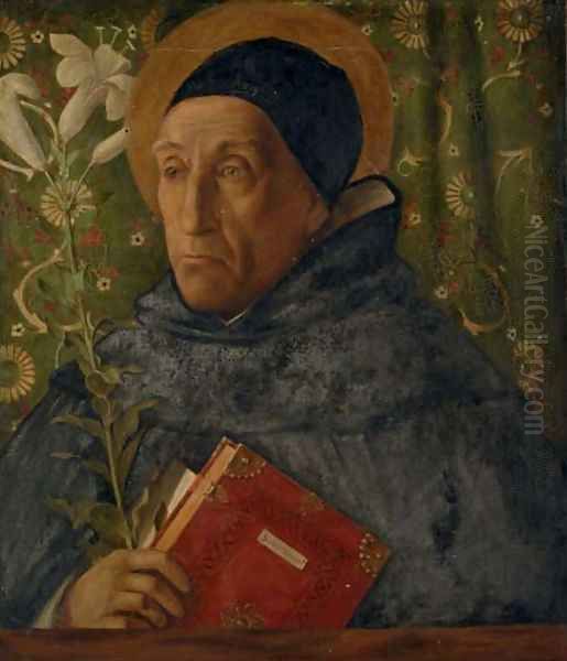 Painting after Bellini, depicting Fra Teodoro da Urbino as Saint Dominic Oil Painting by Edward Atkinson Hornel