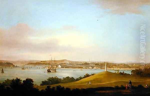 A View of the Tamar Estuary Plymouth Oil Painting by Thomas L. Hornbrook
