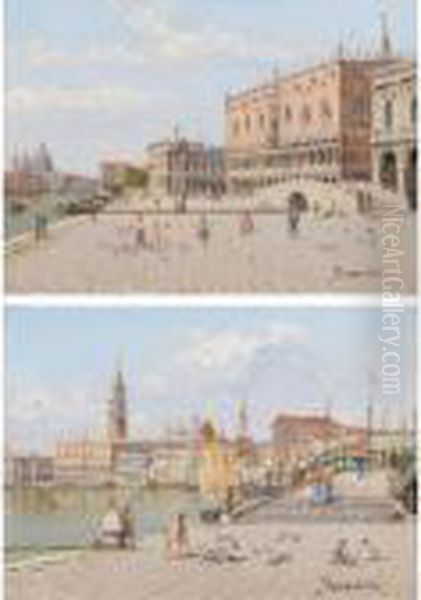 Two Views Of Venice: La 
Piazzetta In Front Of The Doge's Palace; View Across The Lagoon To The 
Doge's Palace Oil Painting by Antonietta Brandeis