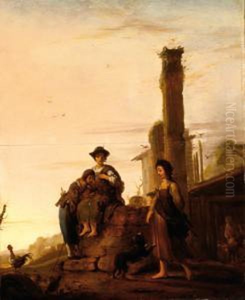 Figures In A Landscape Withclassicistic Ruins Oil Painting by Bartholomeus Breenbergh