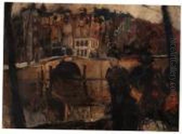 The Corner Of The Keizersgracht 
And Reguliersgracht, Amsterdam,with Figures In The Foreground Oil Painting by George Hendrik Breitner
