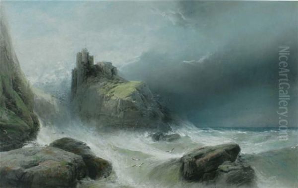 'fast Castle, Berwickshire' Oil Painting by Henry Bright