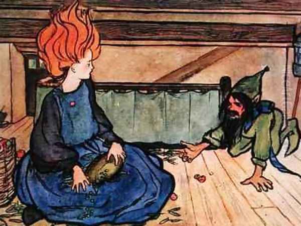 Kobold illustration for the tale Marigold Mary Oil Painting by Florence Harrison