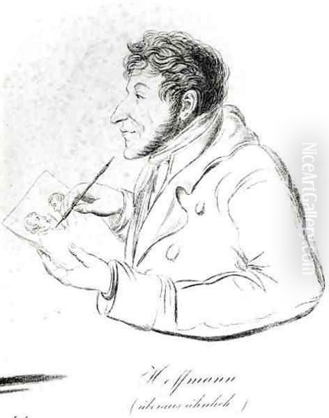 Self portrait of Hoffmann depicting himself making a self portrait Oil Painting by Hoffmann, Ernst Theodor Wilhelm