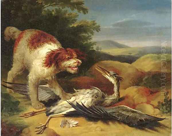 A hound chasing a heron, in a mountainous landscape Oil Painting by Abraham Danielsz. Hondius
