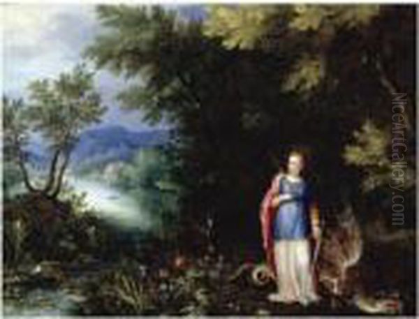 Saint Margaret And The Dragon In An Extensive River Landscape Oil Painting by Jan The Elder Brueghel