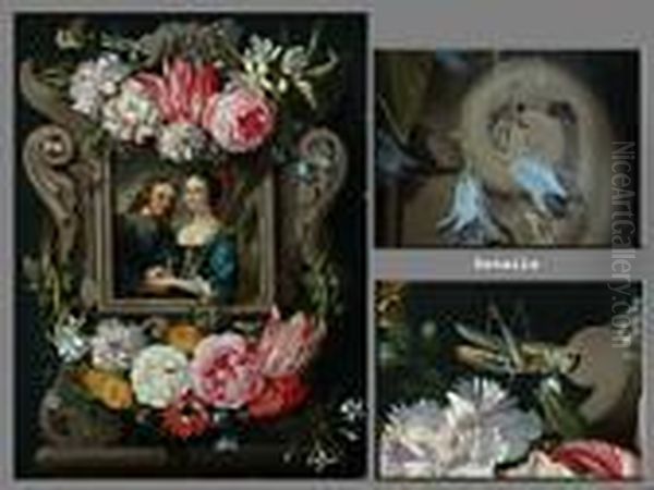 Paar In Einer Blumenkartusche Oil Painting by Jan Brueghel the Younger