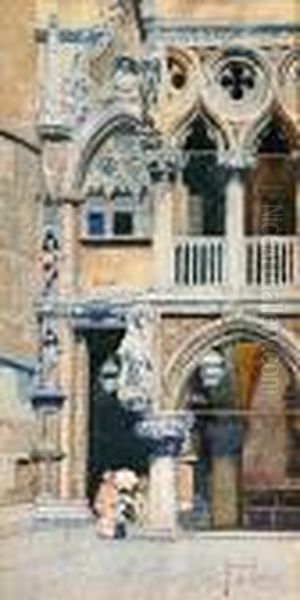 Die Porta Della Carta In Venedig Oil Painting by Emanuele Brugnoli
