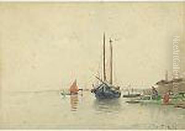 Barche Al Largo Di Venezia Oil Painting by Emanuele Brugnoli