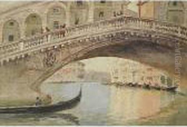Ponte Di Rialto A Venezia Oil Painting by Emanuele Brugnoli