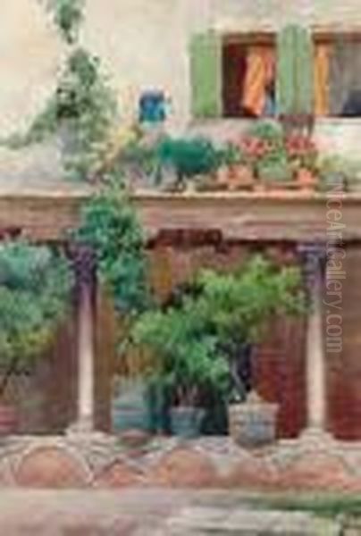 Cortile Veneziano Oil Painting by Emanuele Brugnoli