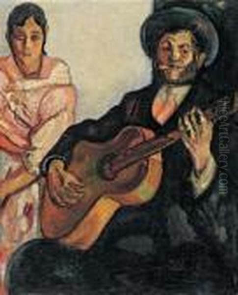 Suonatore Di Chitarra Oil Painting by Anselmo Bucci