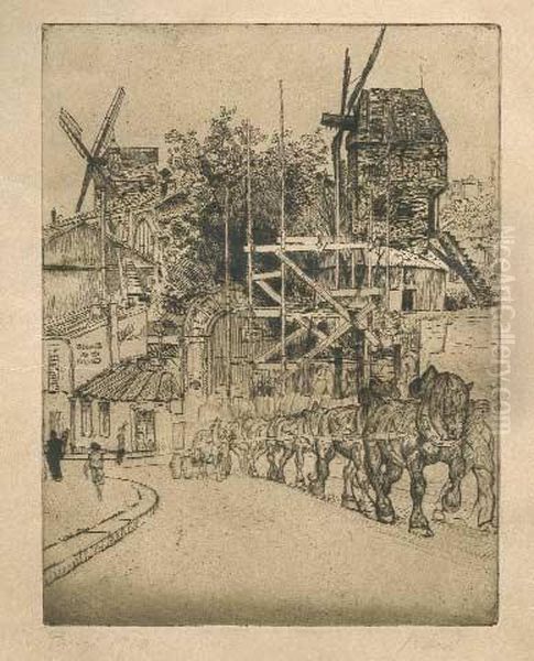 Scorcio Di Paese Con Cavalli E Mulini Oil Painting by Anselmo Bucci