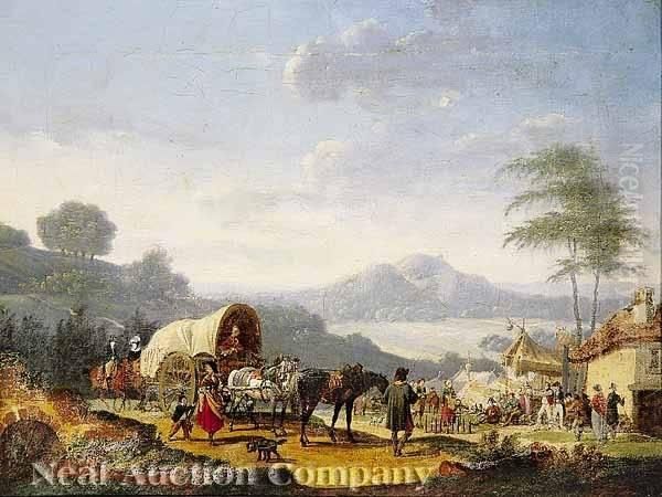 Arrivalinto The Village Oil Painting by Heinrich Burkel