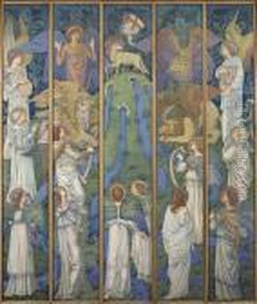 Paradis, Avec L'adoration De L'agneau Oil Painting by Sir Edward Coley Burne-Jones