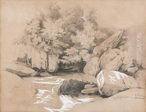 Paysage Avec Rocher Oil Painting by Alexandre Calame