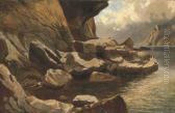 Falaises Et Rochers Au Bord Du Lac Des Quatres-cantons Oil Painting by Alexandre Calame