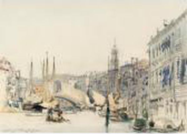 The Grand Canal, Venice, Looking Towards The Rialto Bridge Oil Painting by William Callow