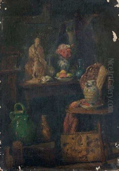 Un Interieur Oil Painting by Adolphe Felix Cals
