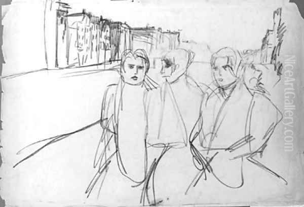 Three waspitten along a canal Oil Painting by Isaac Israels