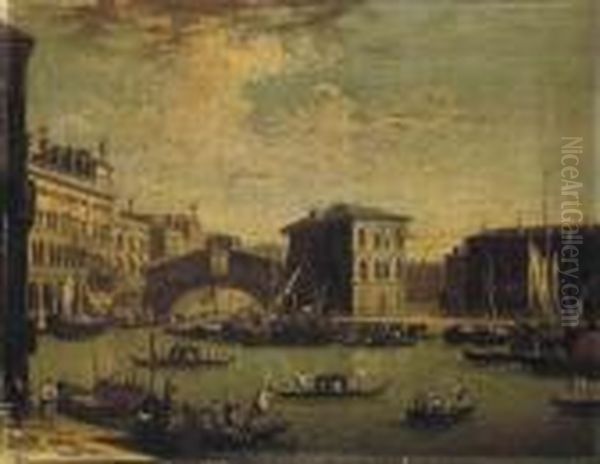 The Grand Canal, Venice, With The Rialto Bridge And Palazzocamerlenghi, From The North Oil Painting by (Giovanni Antonio Canal) Canaletto