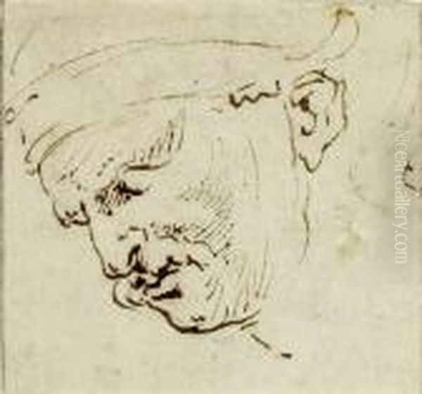 Four Head Studies Oil Painting by Simone Cantarini Il Pesarese