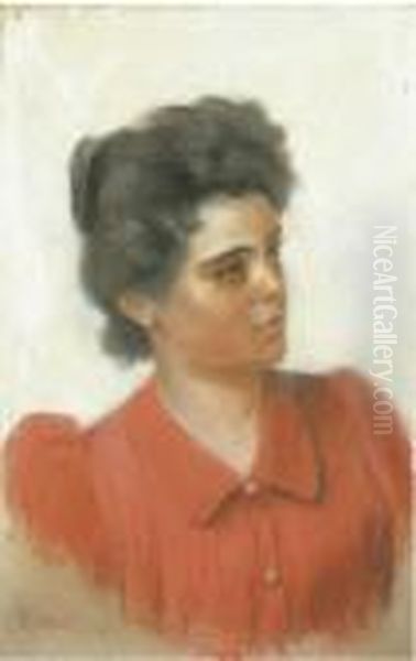 La Camicetta Rossa Oil Painting by Vincenzo Caprile