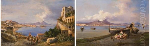 A)napoli Da Posillipo
 B)napoli Da Mergellina Oil Painting by Consalvo Carelli