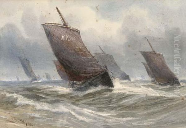 The Kirkcaldy Fishing Fleet Heading Out To The Fishinggrounds Oil Painting by Joseph Carey Carey