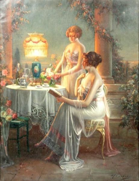 On The Terrace Oil Painting by Max Carlier