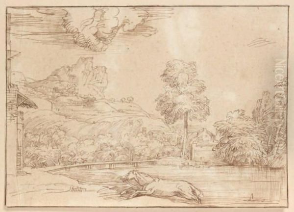 Paysage Au Cheval Poursuivi Par Un Serpent Oil Painting by Annibale Carracci