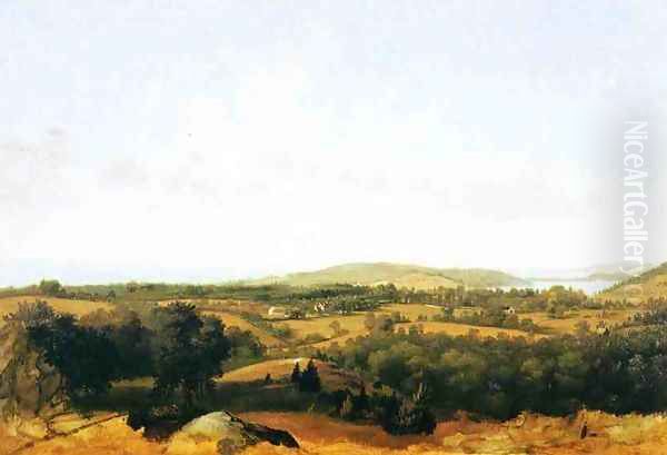 View of Narragansett Bay near Warwick, Rhode Island Oil Painting by David Johnson