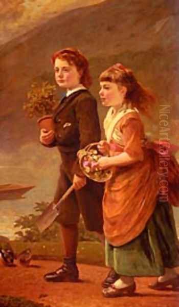 The Children Of Major H Barrett Of Moredon Taunton Oil Painting by Sant James