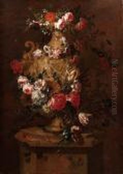 Vaso Istoriato Con Fiori Su Basamento Oil Painting by Pieter Casteels